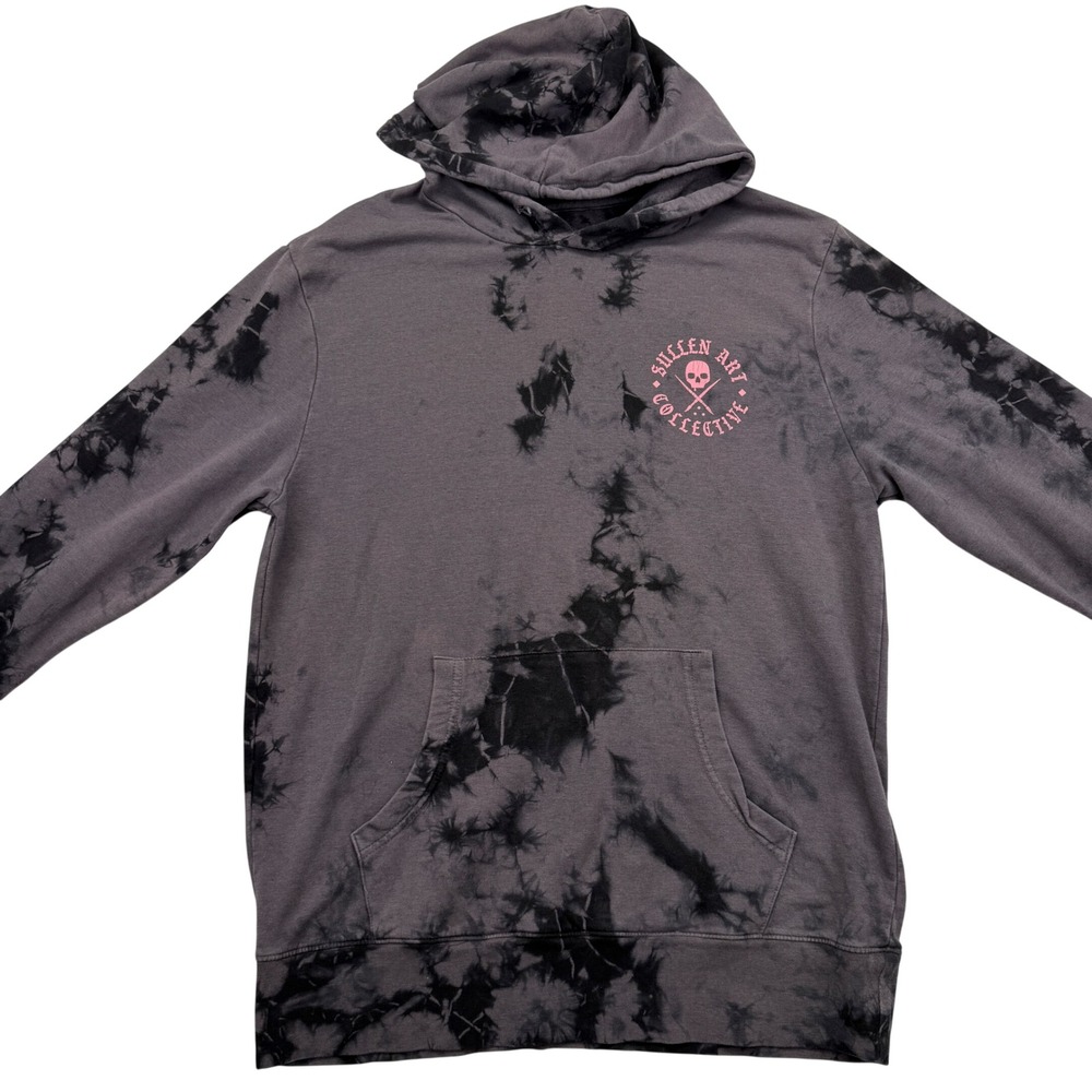 Sullen Art Collective Tie Dye Skull Graphic Hoodie Pink Gray Black Womens Small